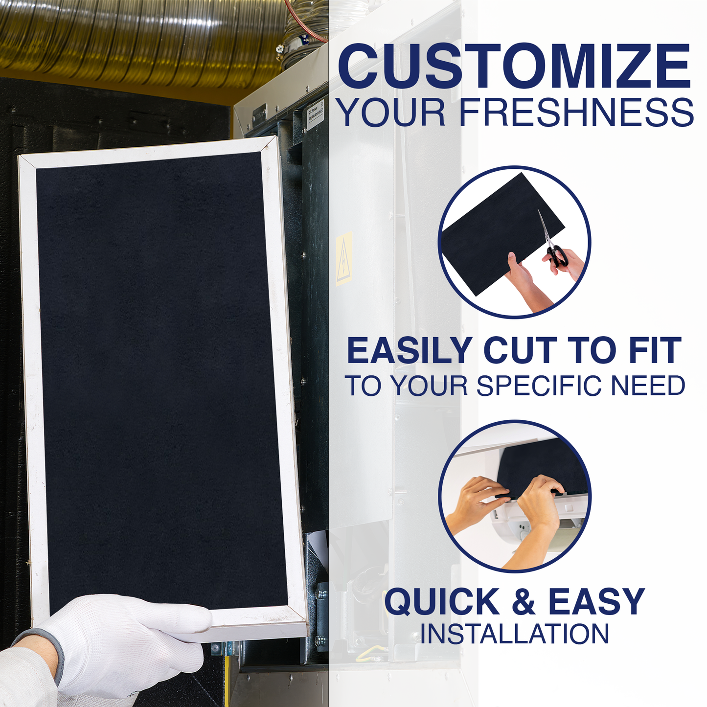 Cut To Fit Air Filter - Carbon Pad Pre Filter for Air Purifiers Furnace Filters, Trash Cans and Air Conditioner Filters, 1/6" thick, 16" x 48 - 1 Pack